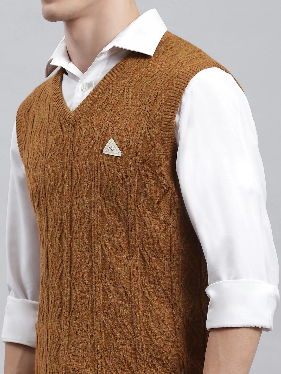 Men Mustard Self Sweater - Image 6