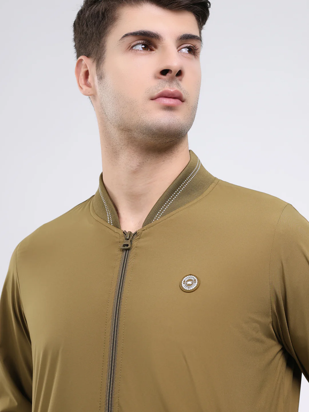 Men Mustard Solid Band Neck Full Sleeve Jacket - Image 6