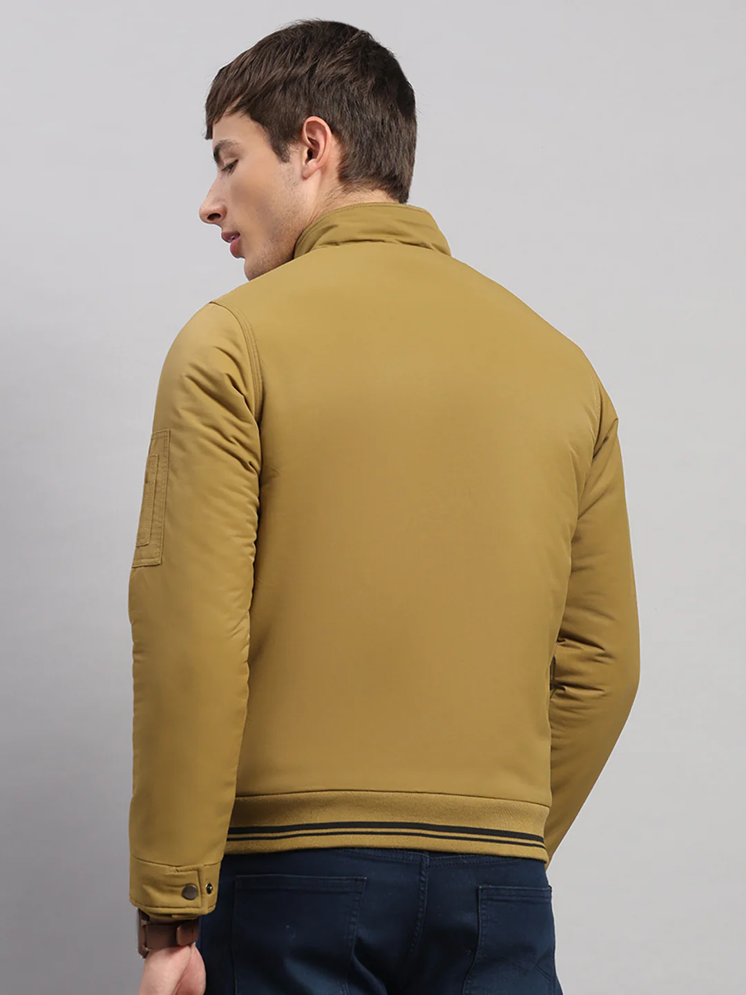 Men Mustard Solid Collar Full Sleeve Jacket - Image 5