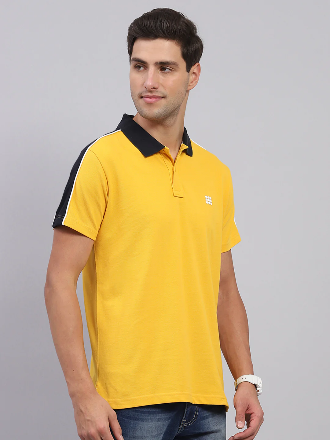 Rock.it Men Mustard Solid Collar Half Sleeve T-Shirt - Image 4