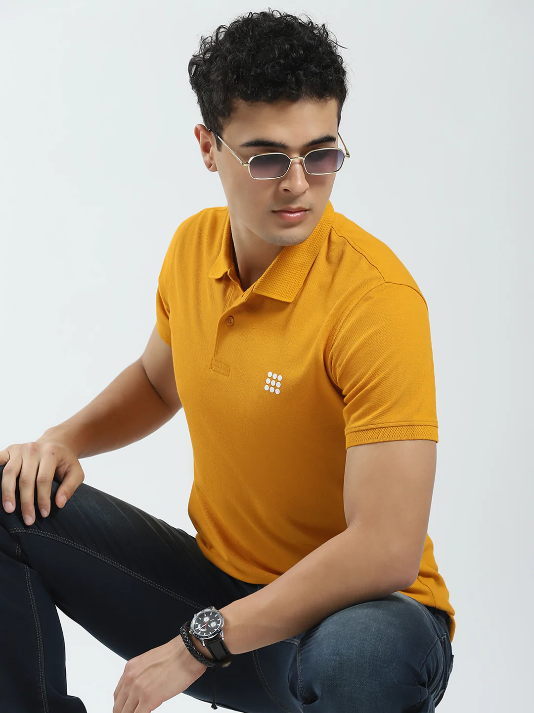 Rock.it Men Mustard Solid Collar Half Sleeve T-Shirt - Image 6
