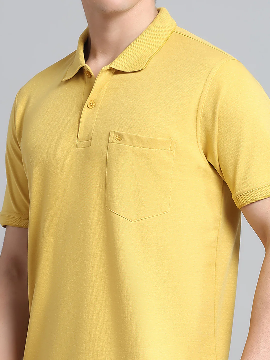Men Mustard Solid Collar Half Sleeve T-Shirt - Image 6