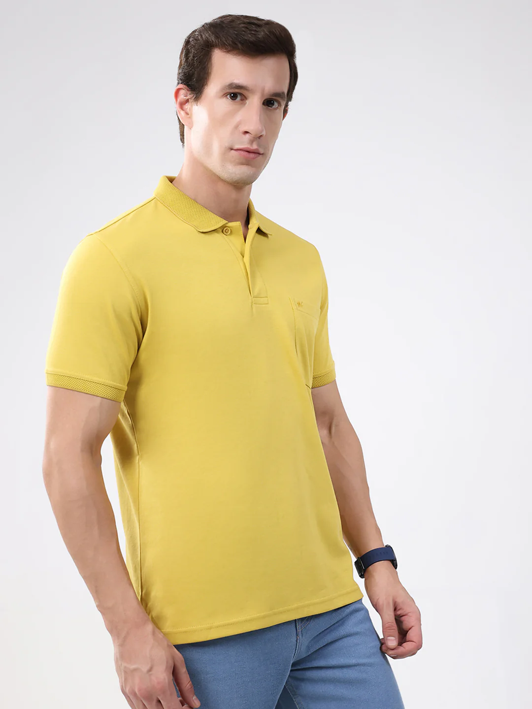Men Mustard Solid Collar Half Sleeve T-Shirt - Image 4