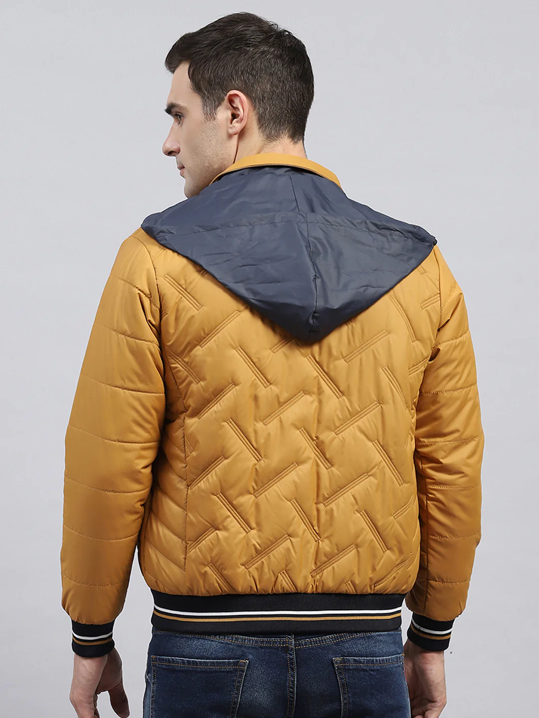 Men Mustard Solid Detachable Hood Full Sleeve Jacket - Image 6