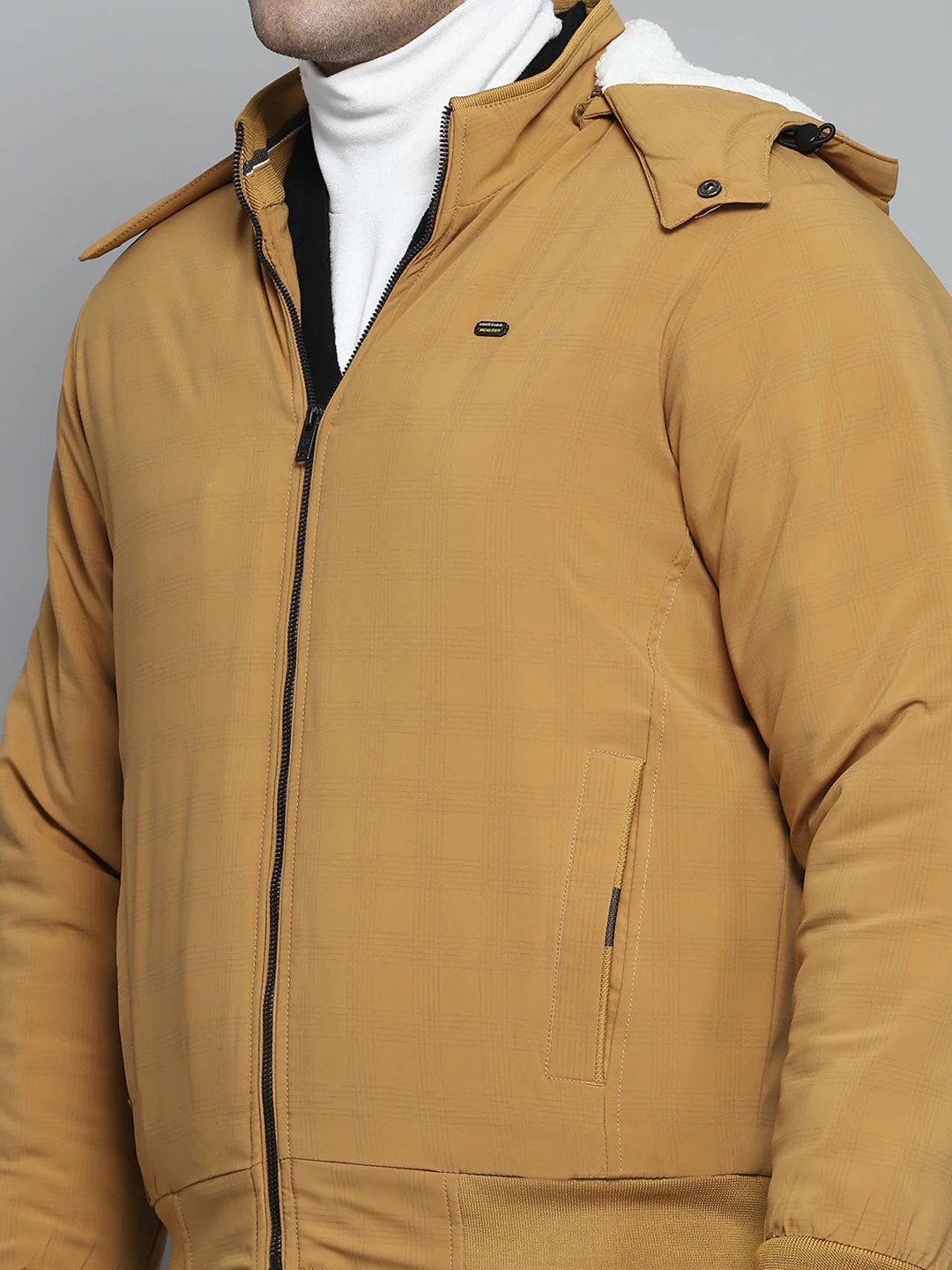 Men Mustard Solid Detachable Hood Full Sleeve Jacket - Image 6