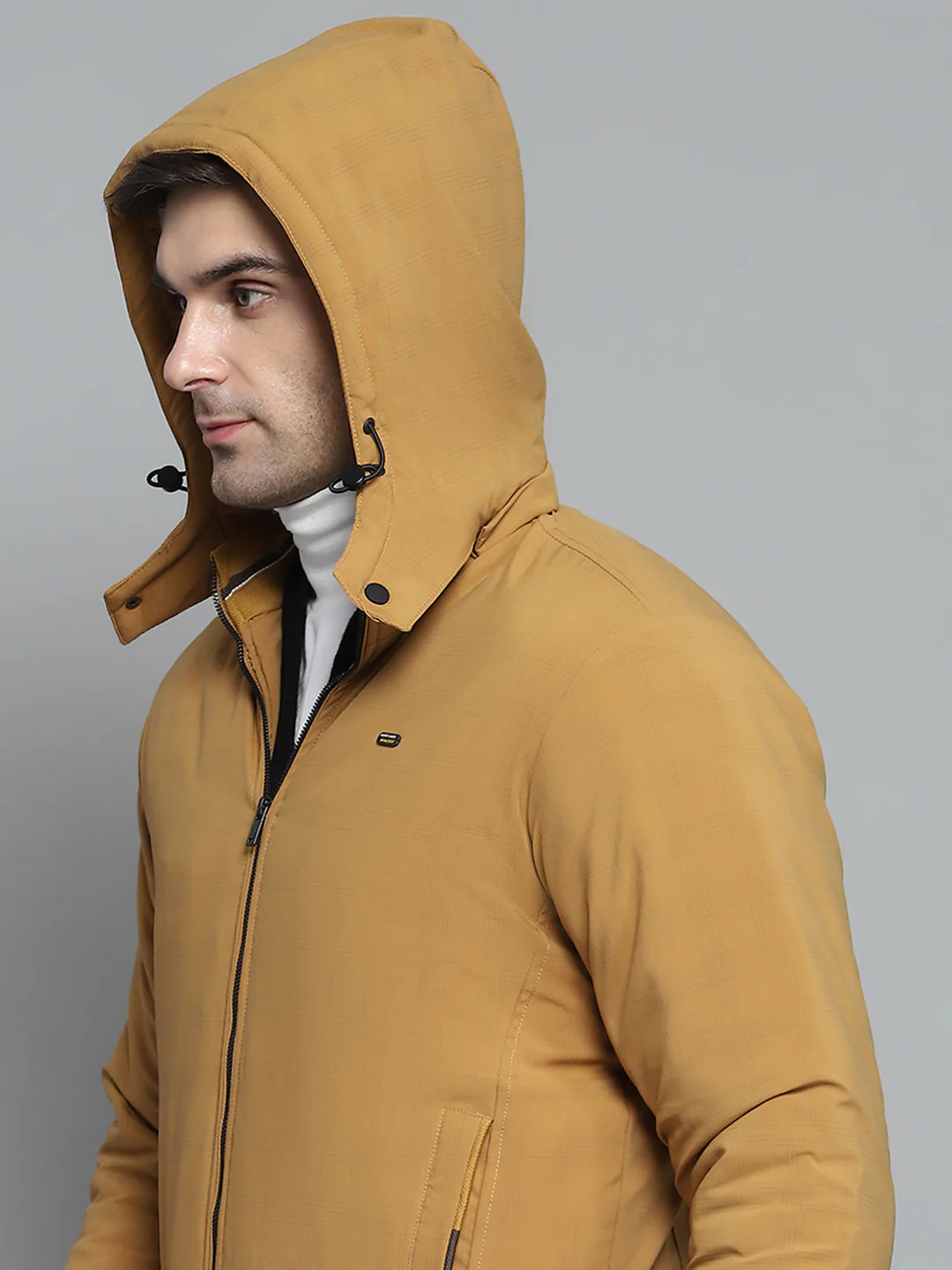 Men Mustard Solid Detachable Hood Full Sleeve Jacket - Image 7