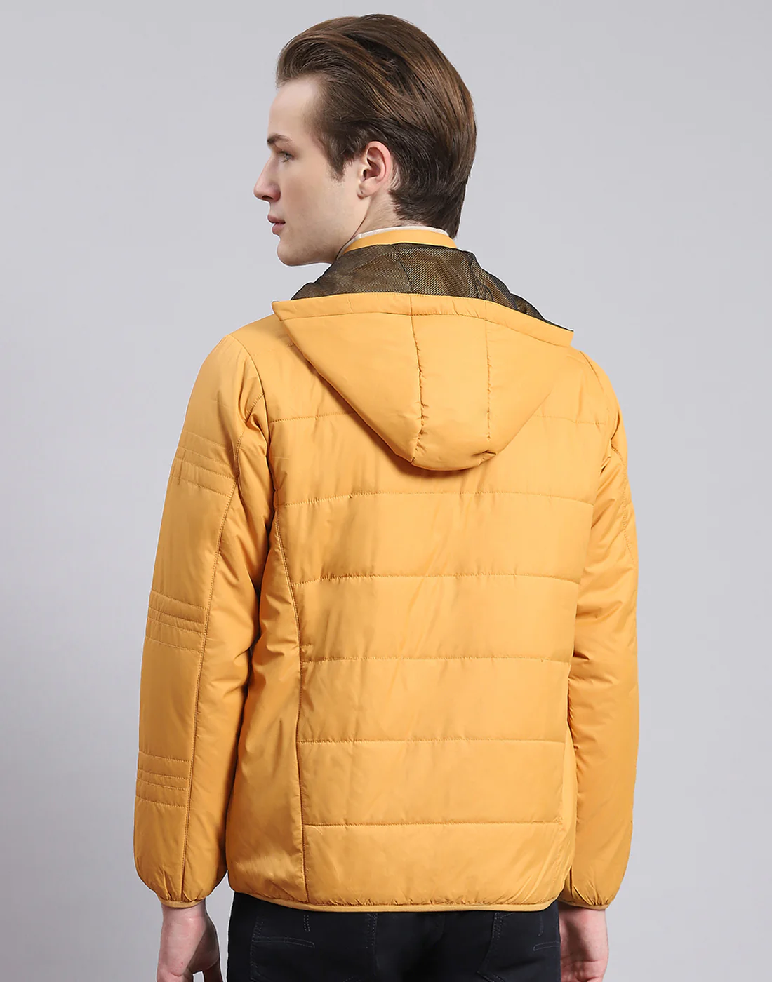 Men Mustard Solid Hooded Full Sleeve Jacket - Image 6