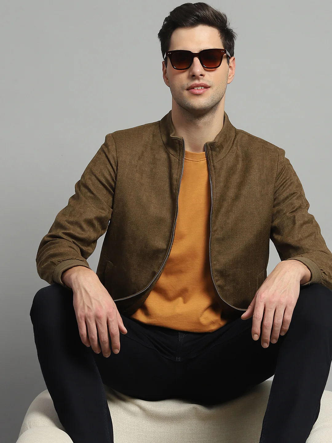 Luxuria Men Mustard Solid Mock Neck Full Sleeve Jacket - Image 6