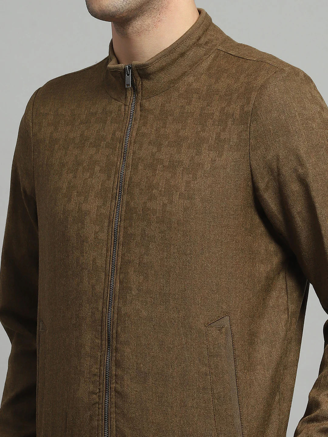 Luxuria Men Mustard Solid Mock Neck Full Sleeve Jacket - Image 7