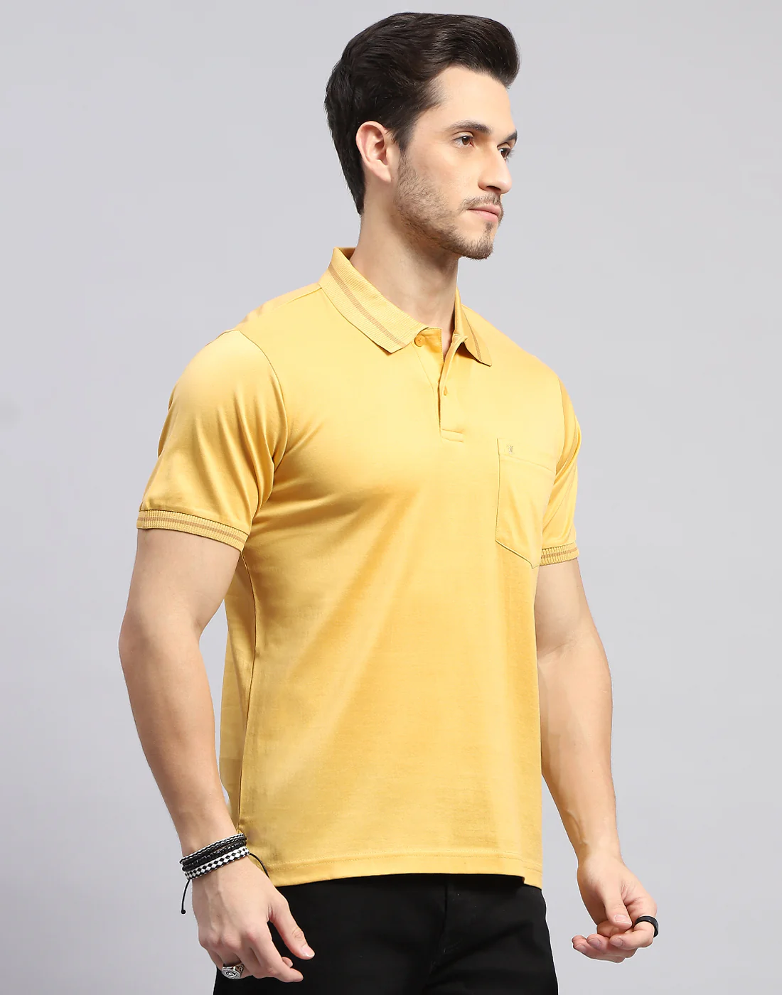 Men Mustard Solid Polo Collar Half Sleeve T-Shirt - Image 4