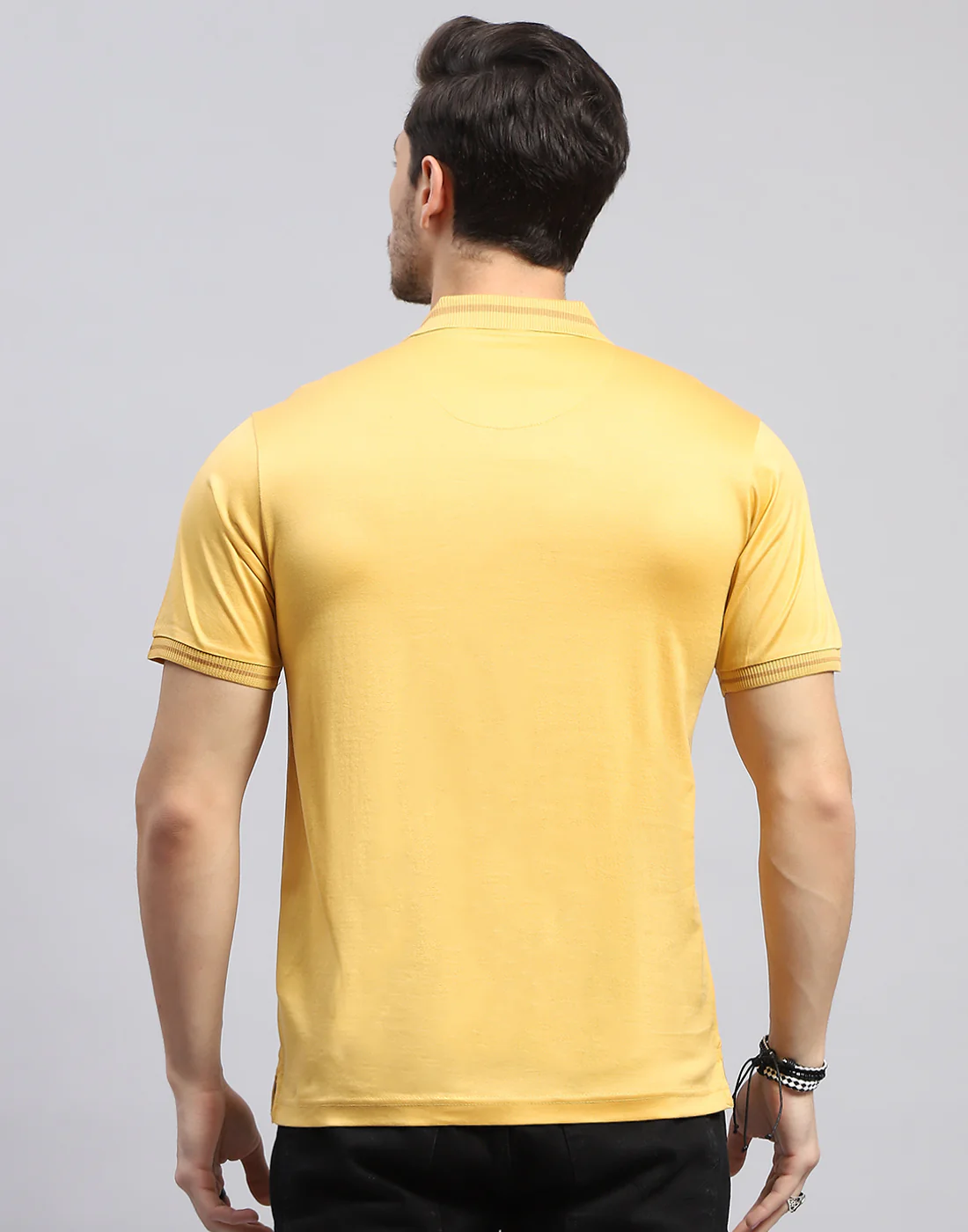 Men Mustard Solid Polo Collar Half Sleeve T-Shirt - Image 5