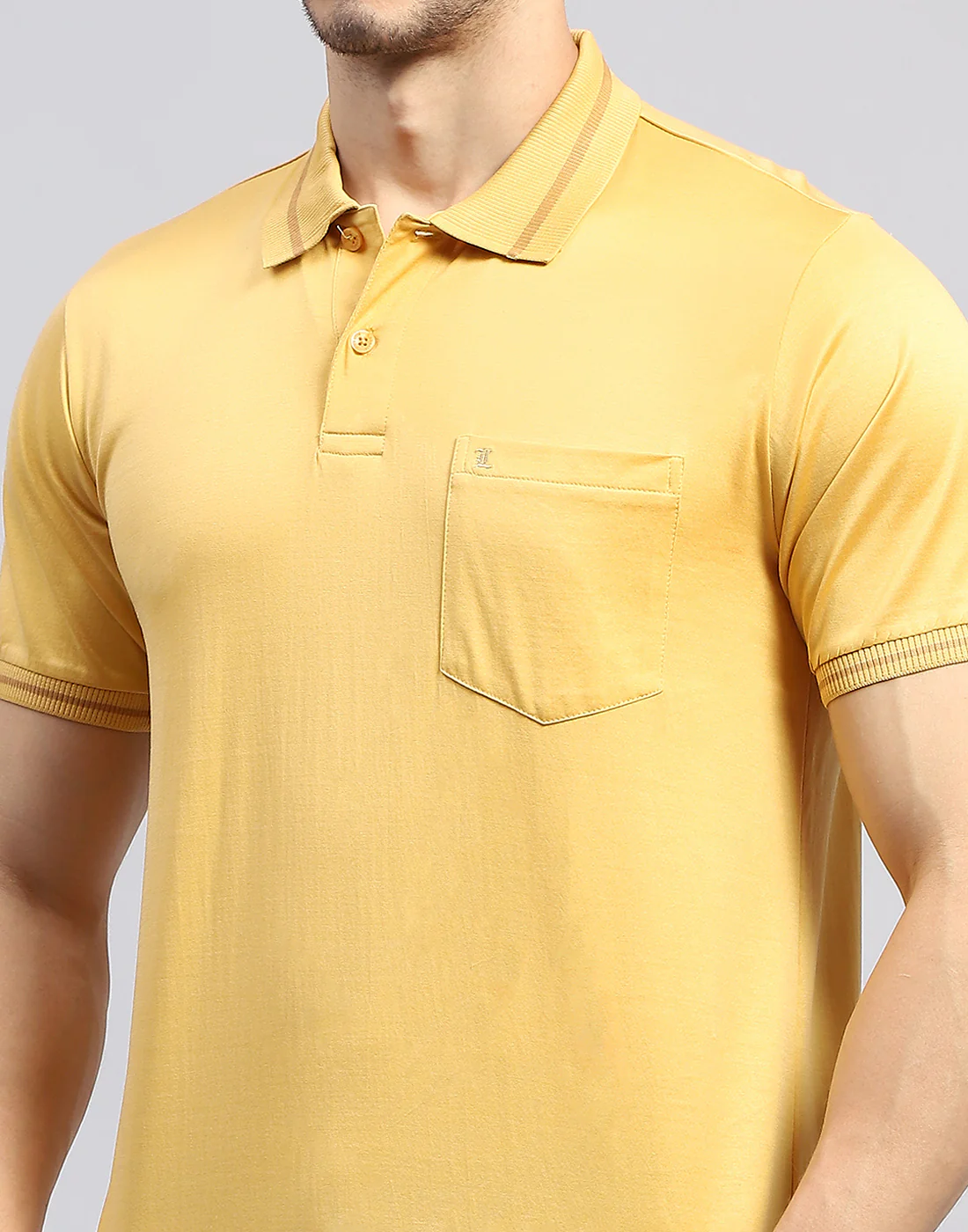 Men Mustard Solid Polo Collar Half Sleeve T-Shirt - Image 6