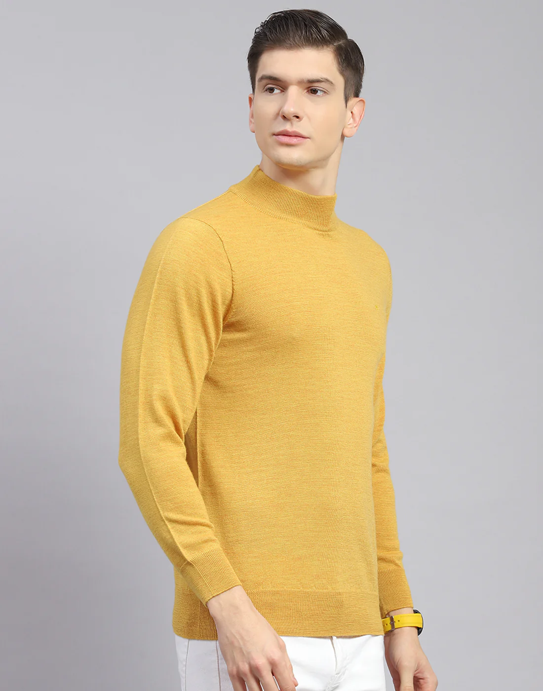 Men Mustard Solid Turtle Neck Full Sleeve Pullover - Image 5