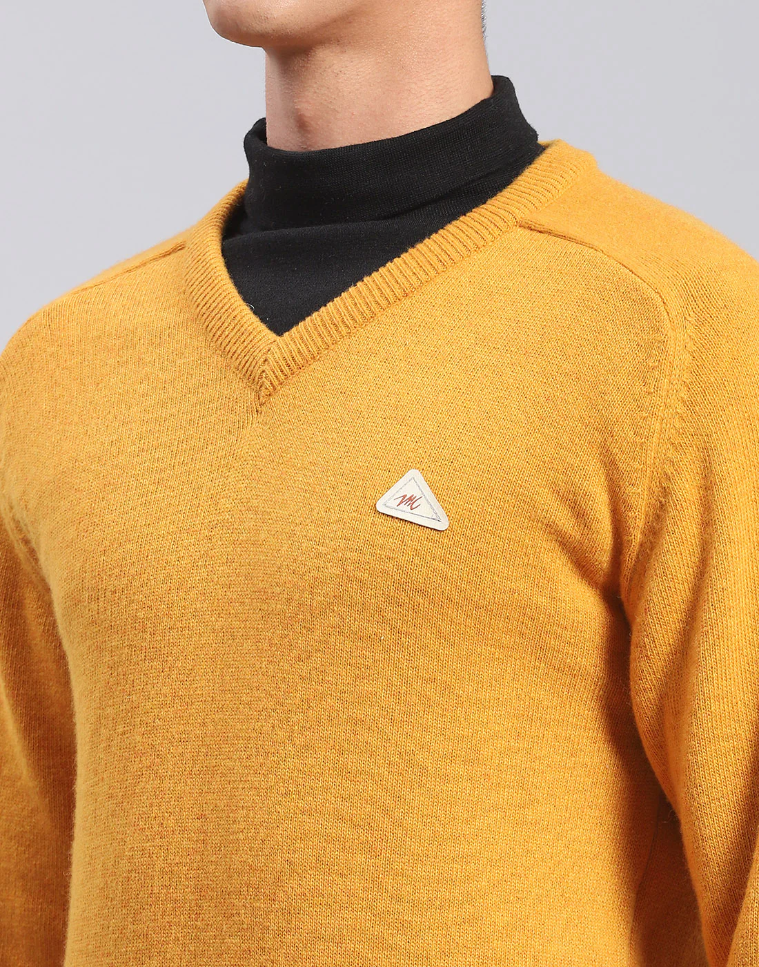 Men Mustard Solid V Neck Full Sleeve Pullover - Image 6