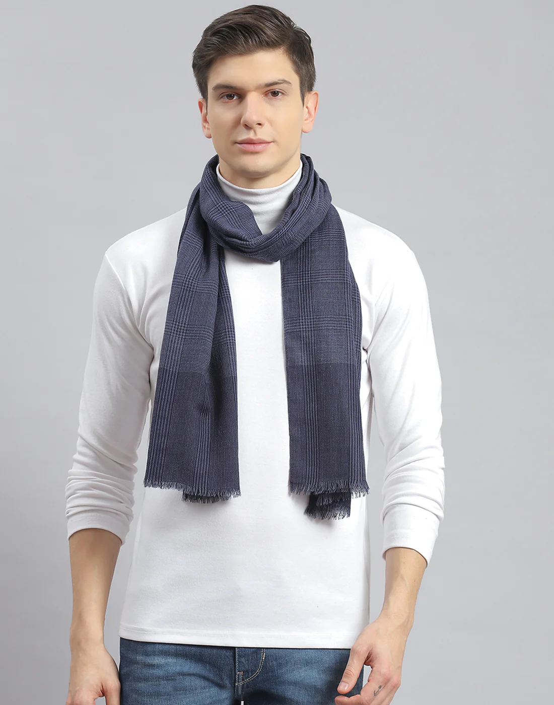 Men Navy Blue Check Muffler - Image 2
