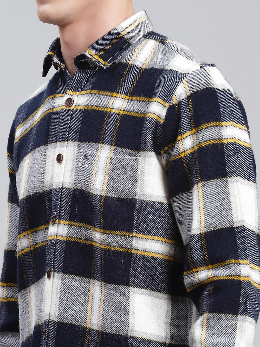 Men Navy Blue Check Poly Acrylic Shirt - Image 6