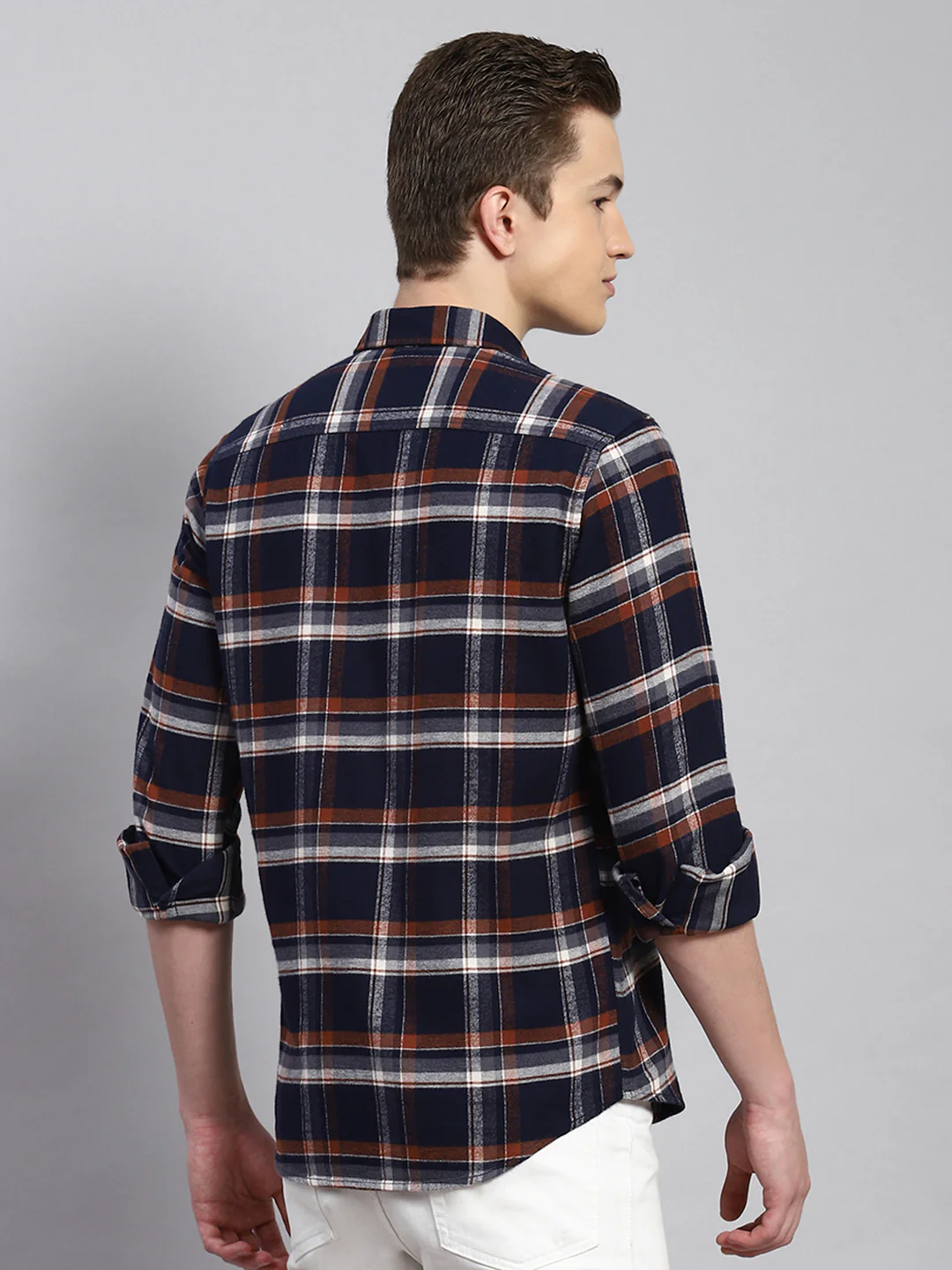 Men Navy Blue Check Shirt - Image 5