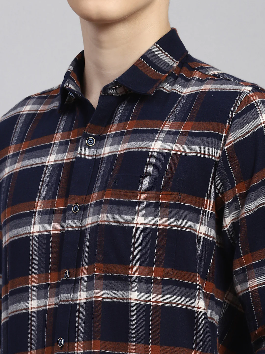 Men Navy Blue Check Shirt - Image 6