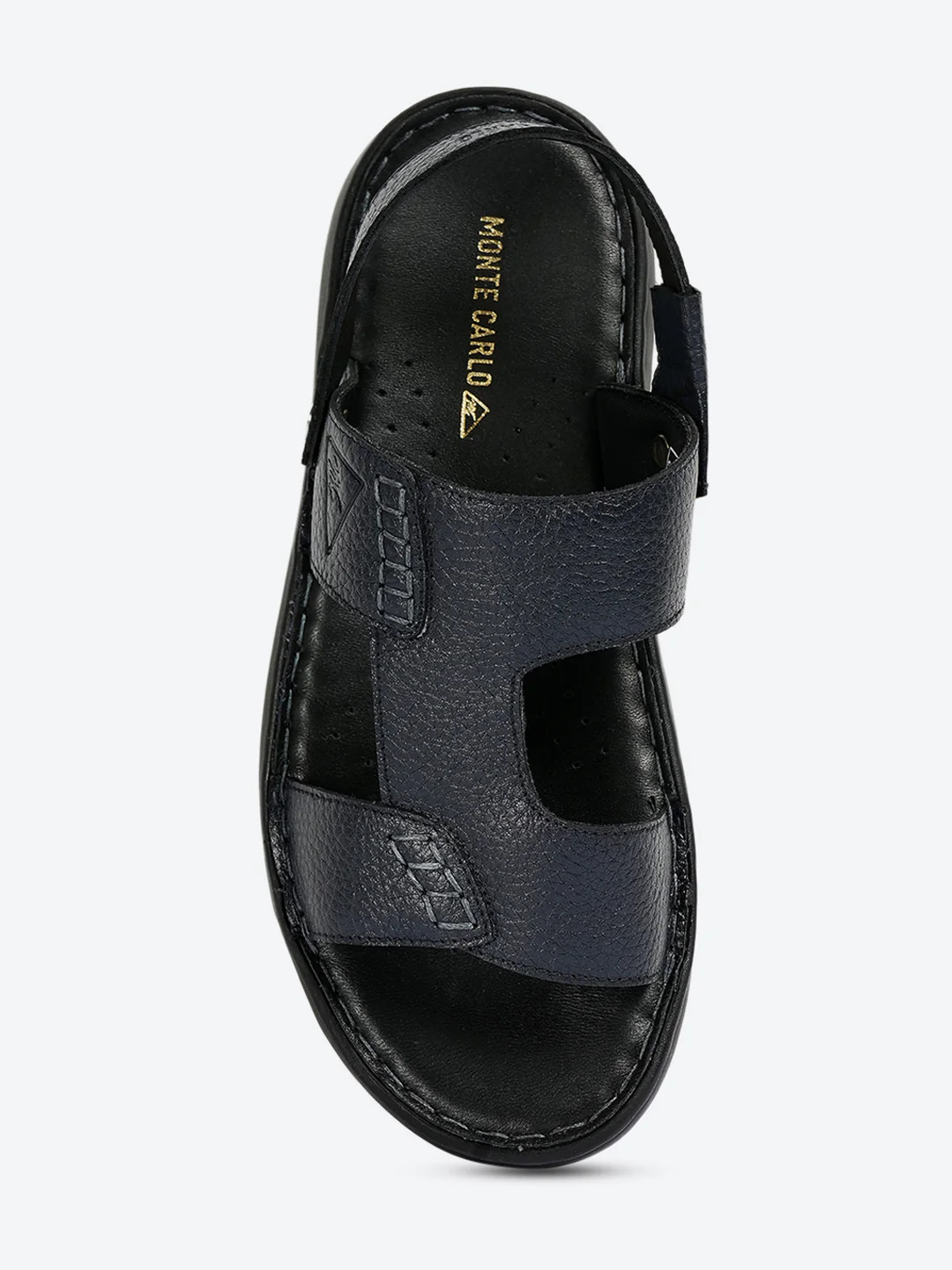 Men Navy Blue Elastic Genuine Leather Sandals - Image 6