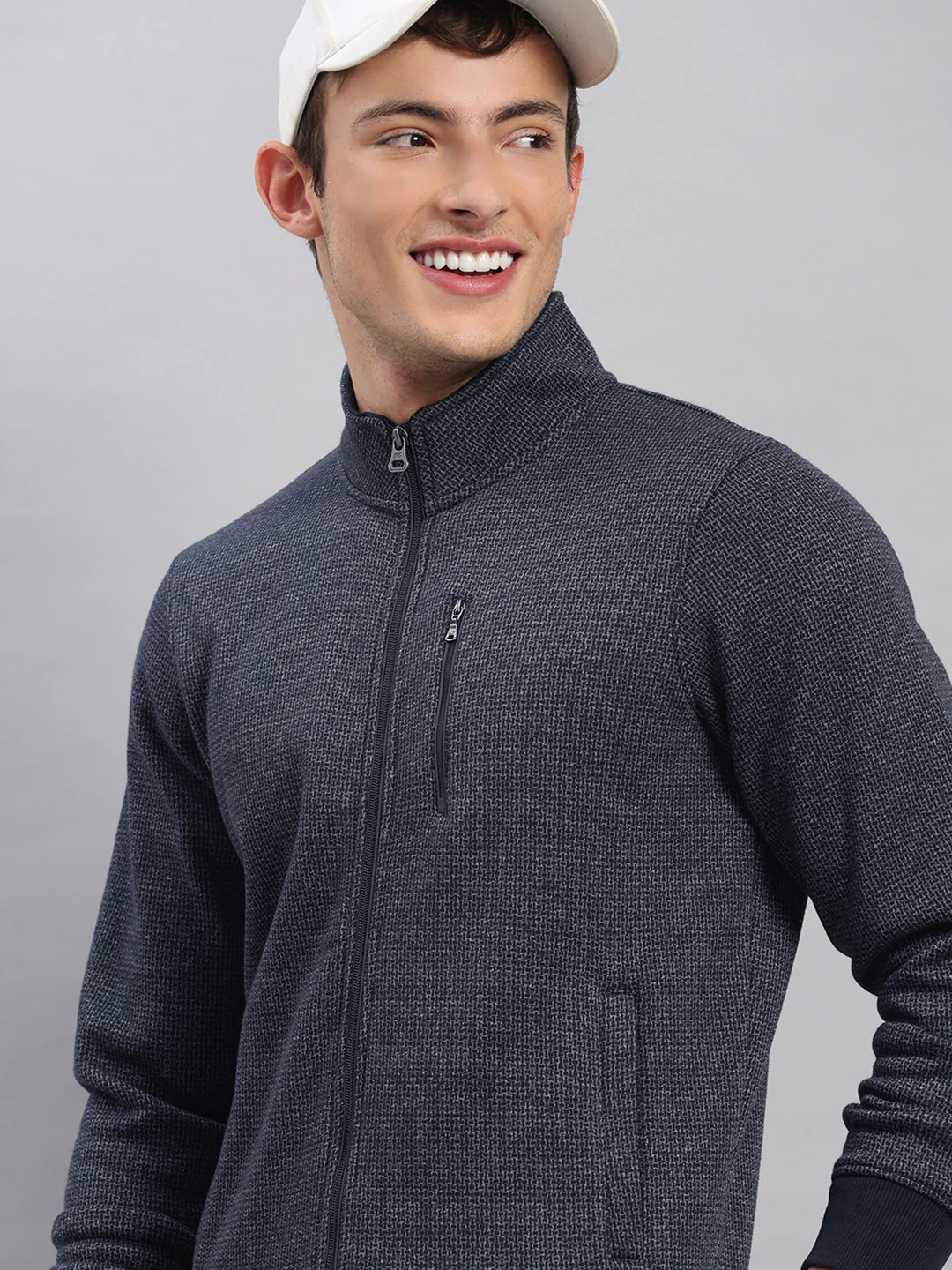 Men Navy Blue Embroidered Round Neck Full Sleeve Winter Tracksuit - Image 6