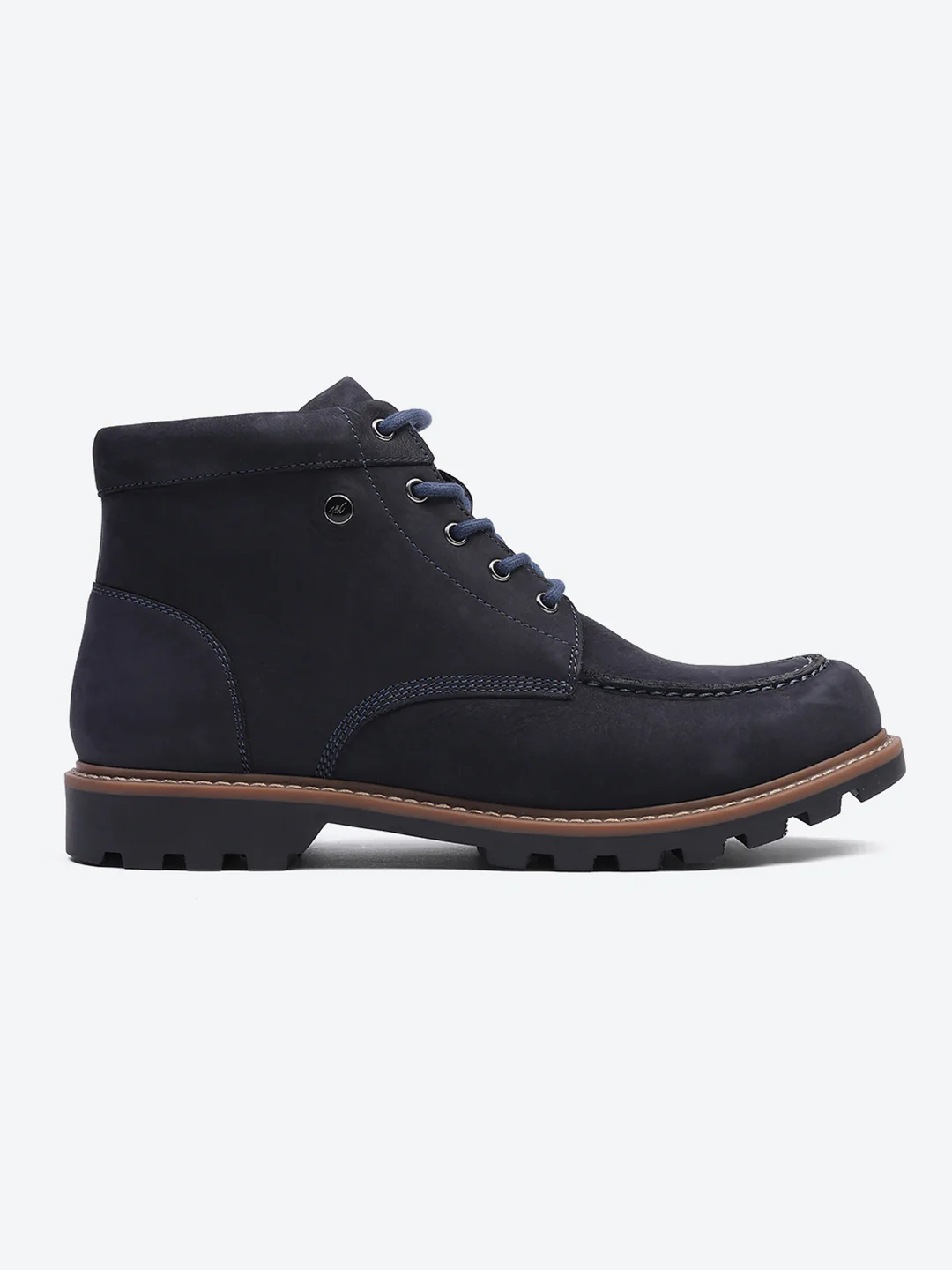 Men Navy Blue Genuine Leather Lace Up Boots - Image 5