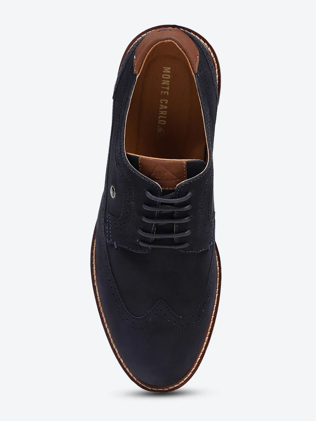 Men Navy Blue Lace Up Genuine Leather Casual Brogues - Image 6