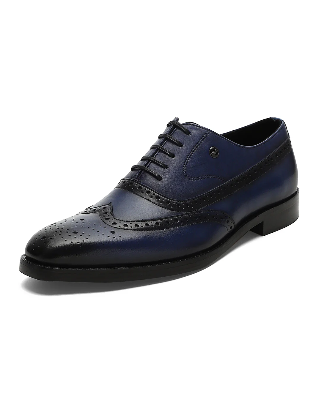 Men Navy Blue Lace Up Genuine Leather Formal Brogues - Image 3
