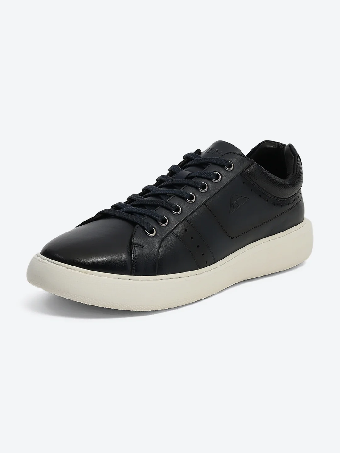 Men Navy Blue Lace Up Genuine Leather Sneaker - Image 3
