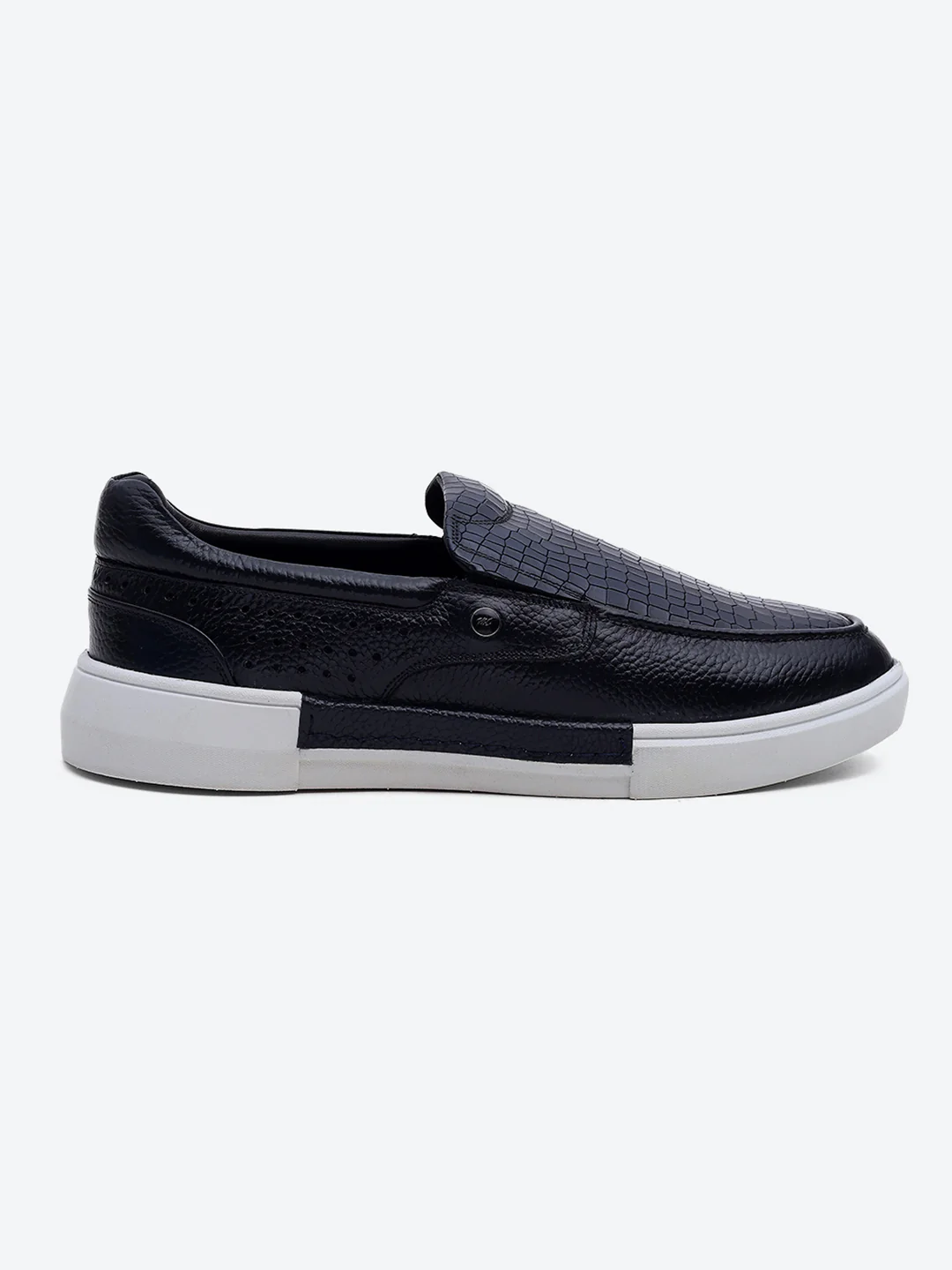 Monte Carlo Navy Blue Croc Print Leather Casual Slip on Shoes for Men - Image 5