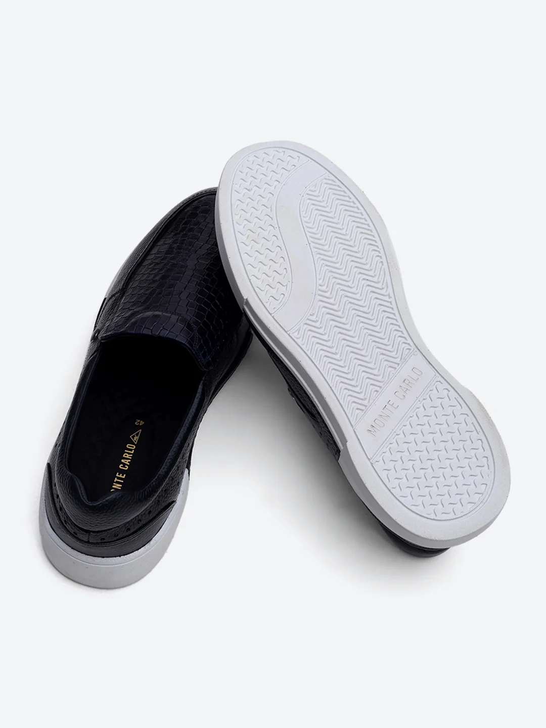 Monte Carlo Navy Blue Croc Print Leather Casual Slip on Shoes for Men - Image 8