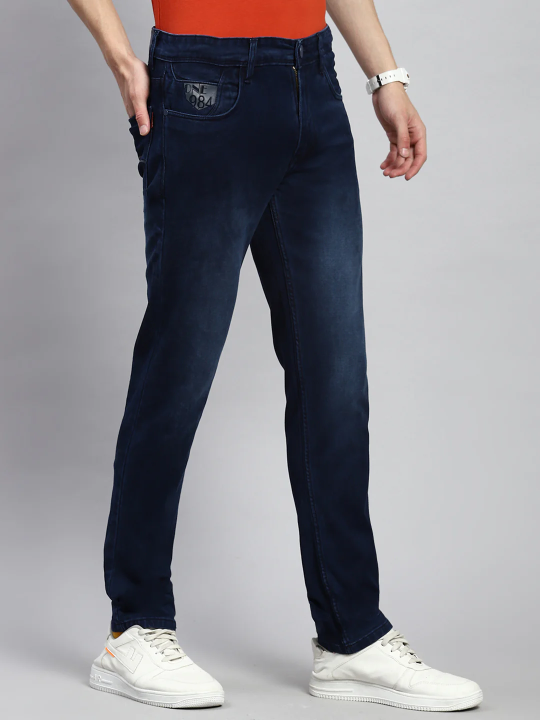 Men Navy Blue Narrow Fit Denim - Image 3