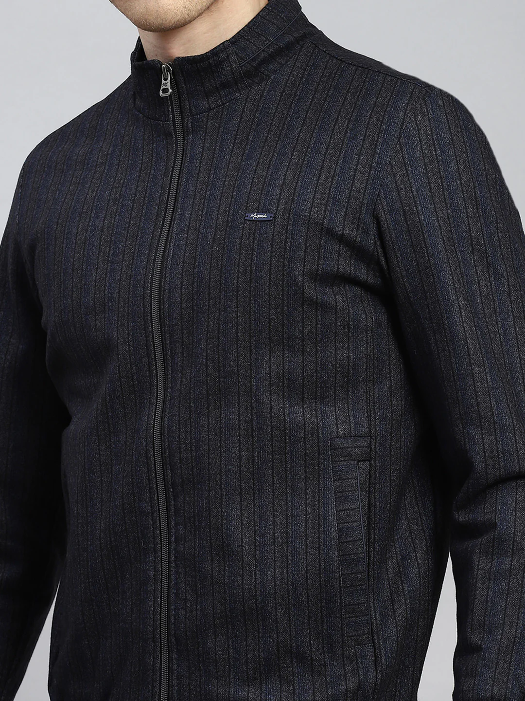 Men Navy Blue Plain Jacket - Image 6