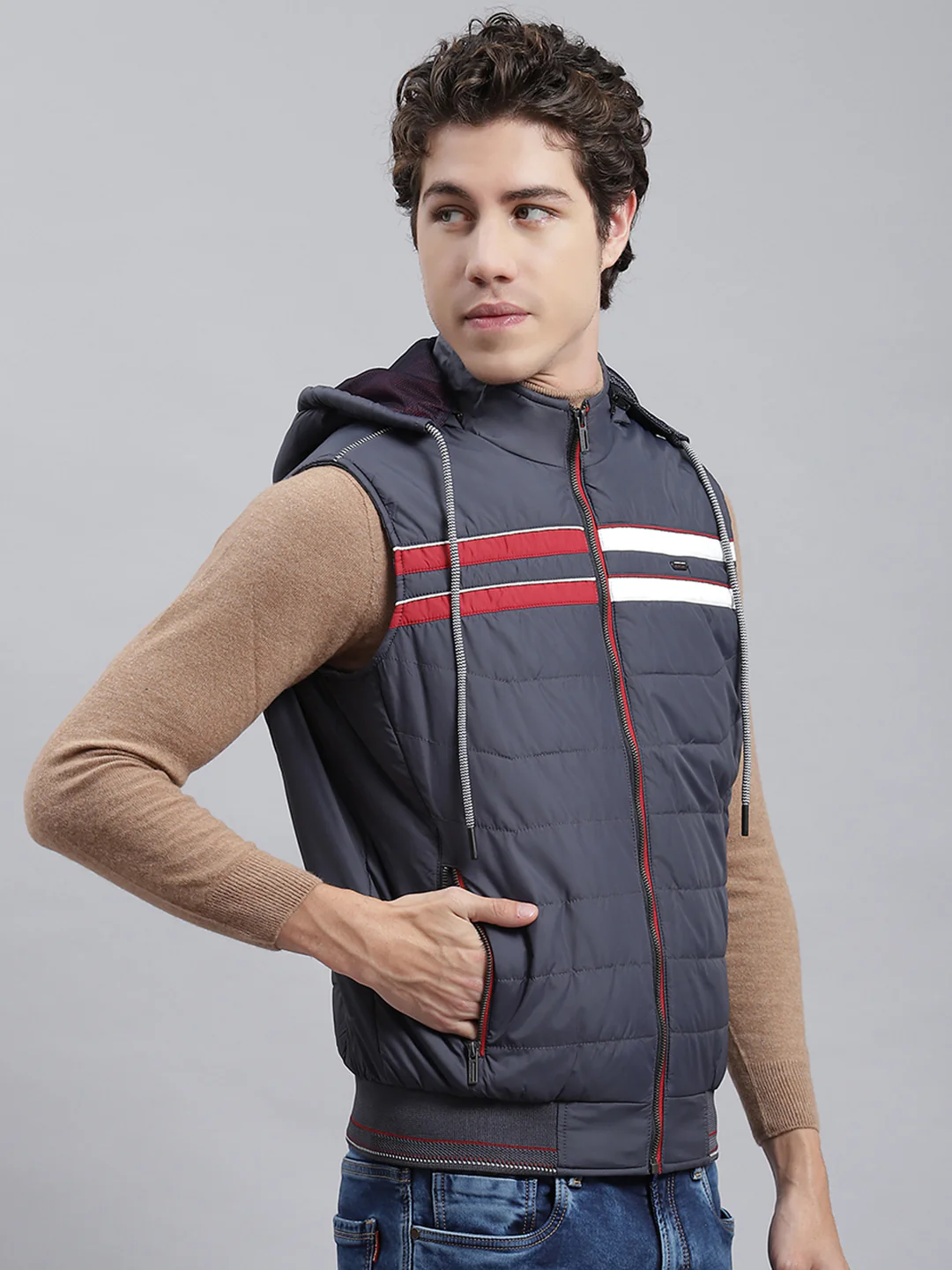 Men Navy Blue Plain Jacket - Image 3