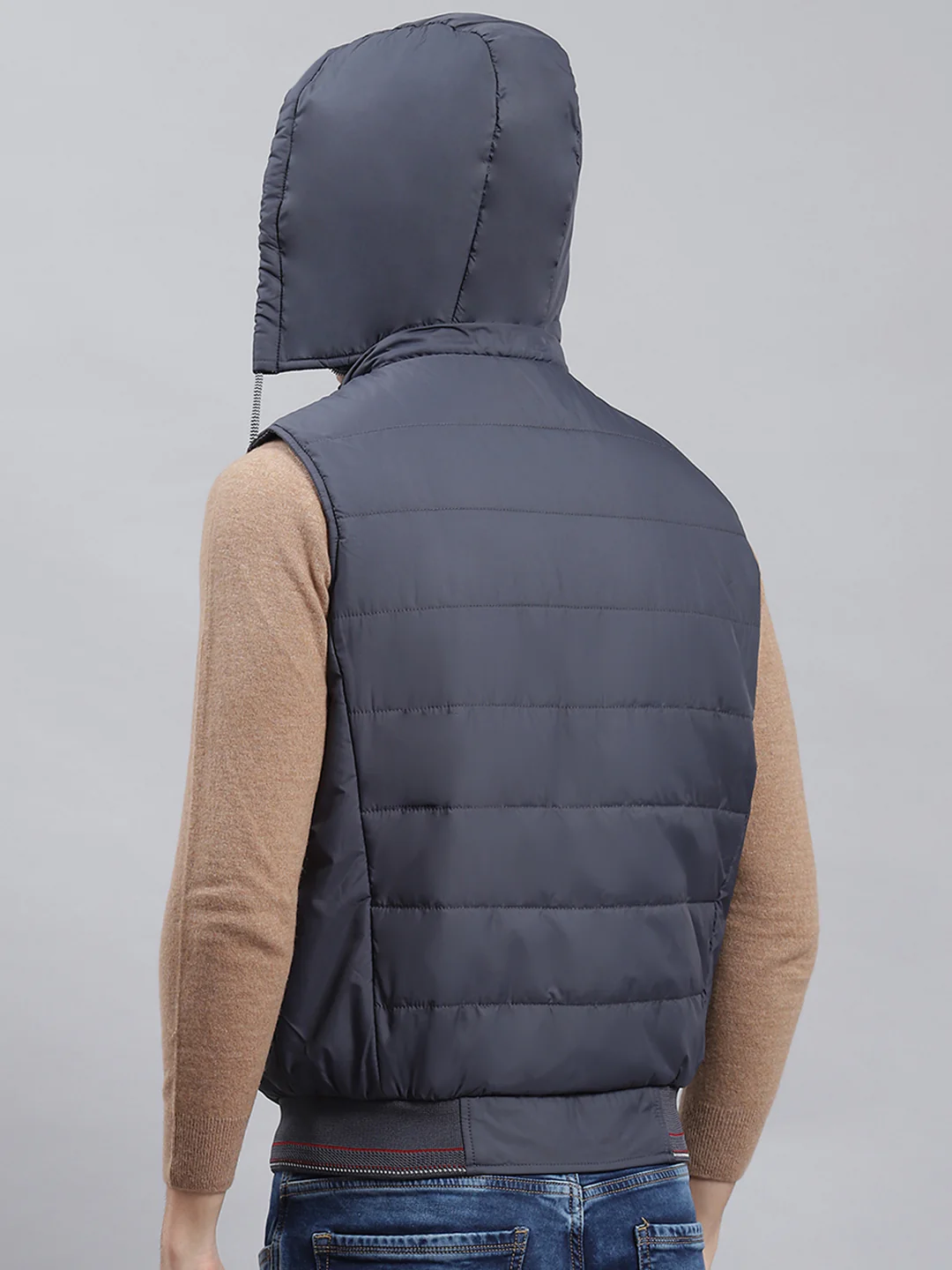 Men Navy Blue Plain Jacket - Image 6