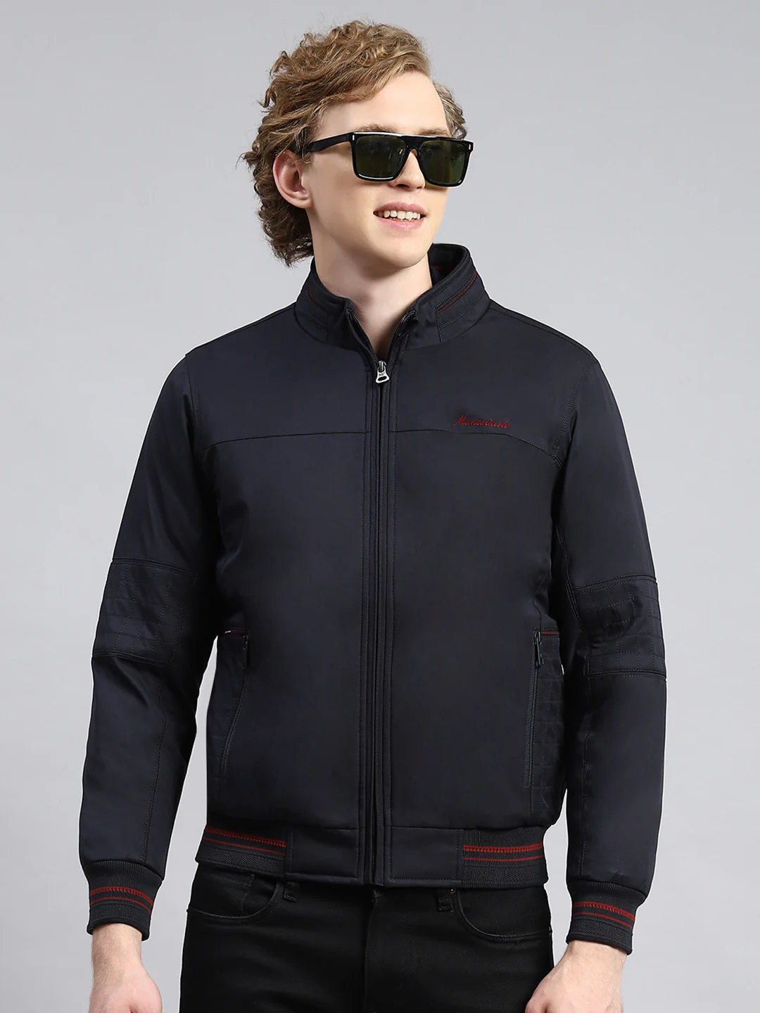 Men Navy Blue Plain Jacket - Image 2