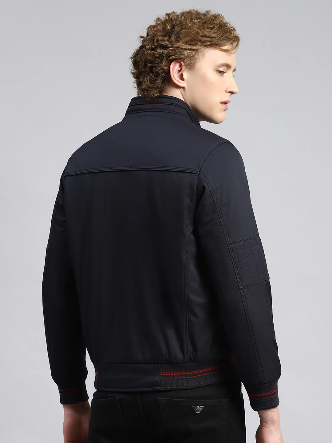 Men Navy Blue Plain Jacket - Image 5