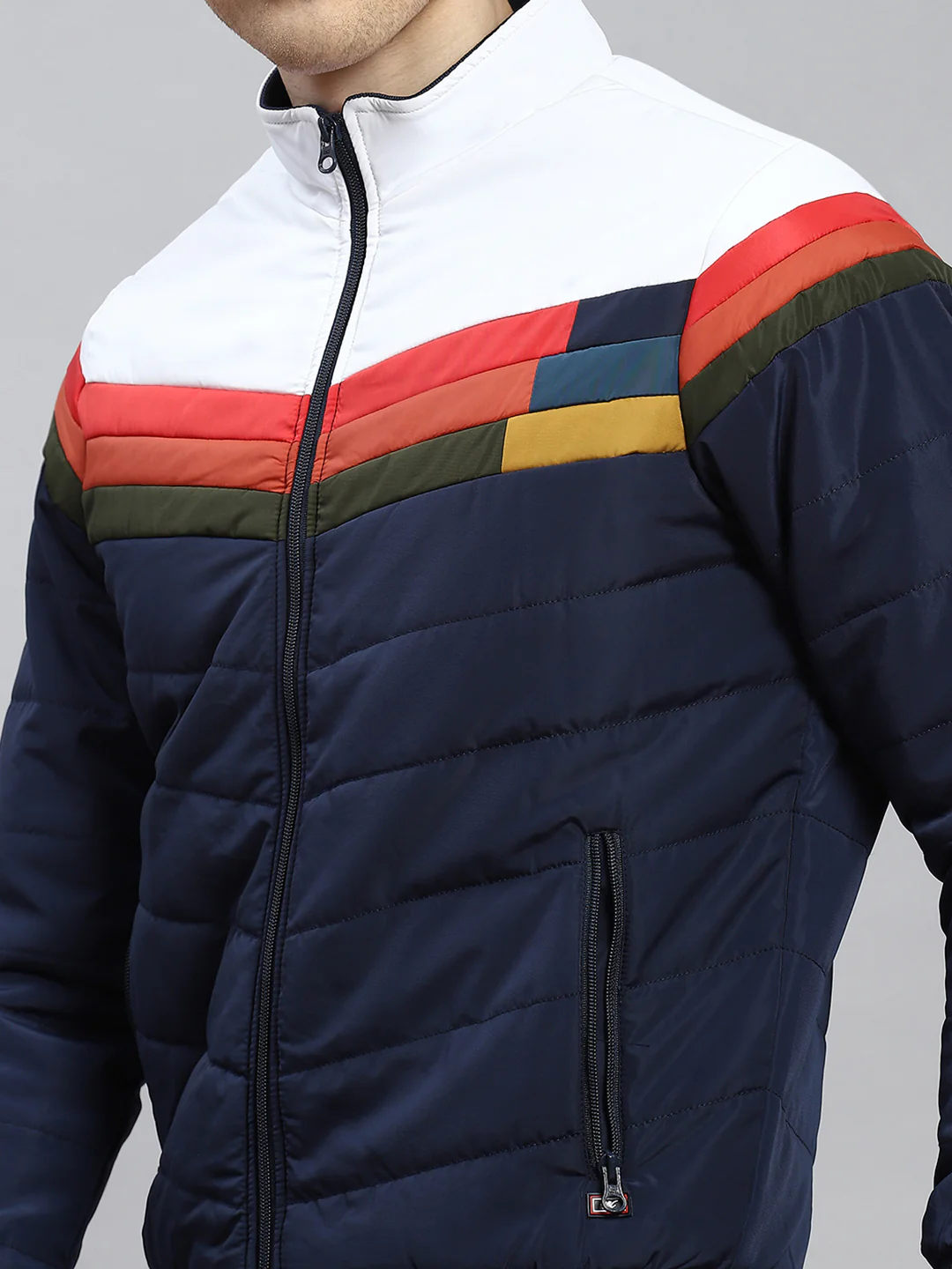 Men Navy Blue Plain Jacket - Image 6