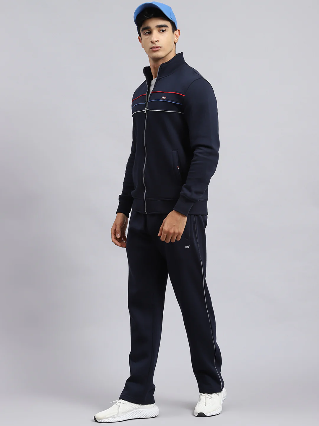 Men Navy Blue Plain Tracksuit - Image 4