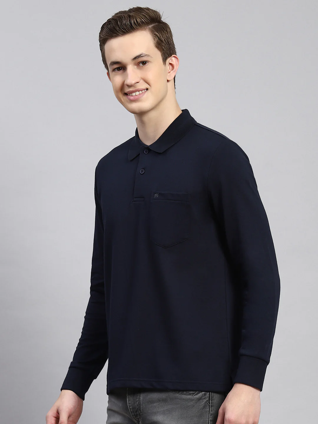 Men Navy Blue Plain Winter T-Shirt - Image 4