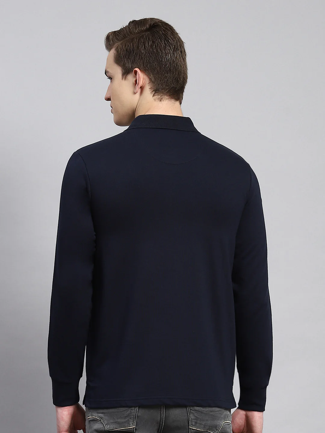 Men Navy Blue Plain Winter T-Shirt - Image 5