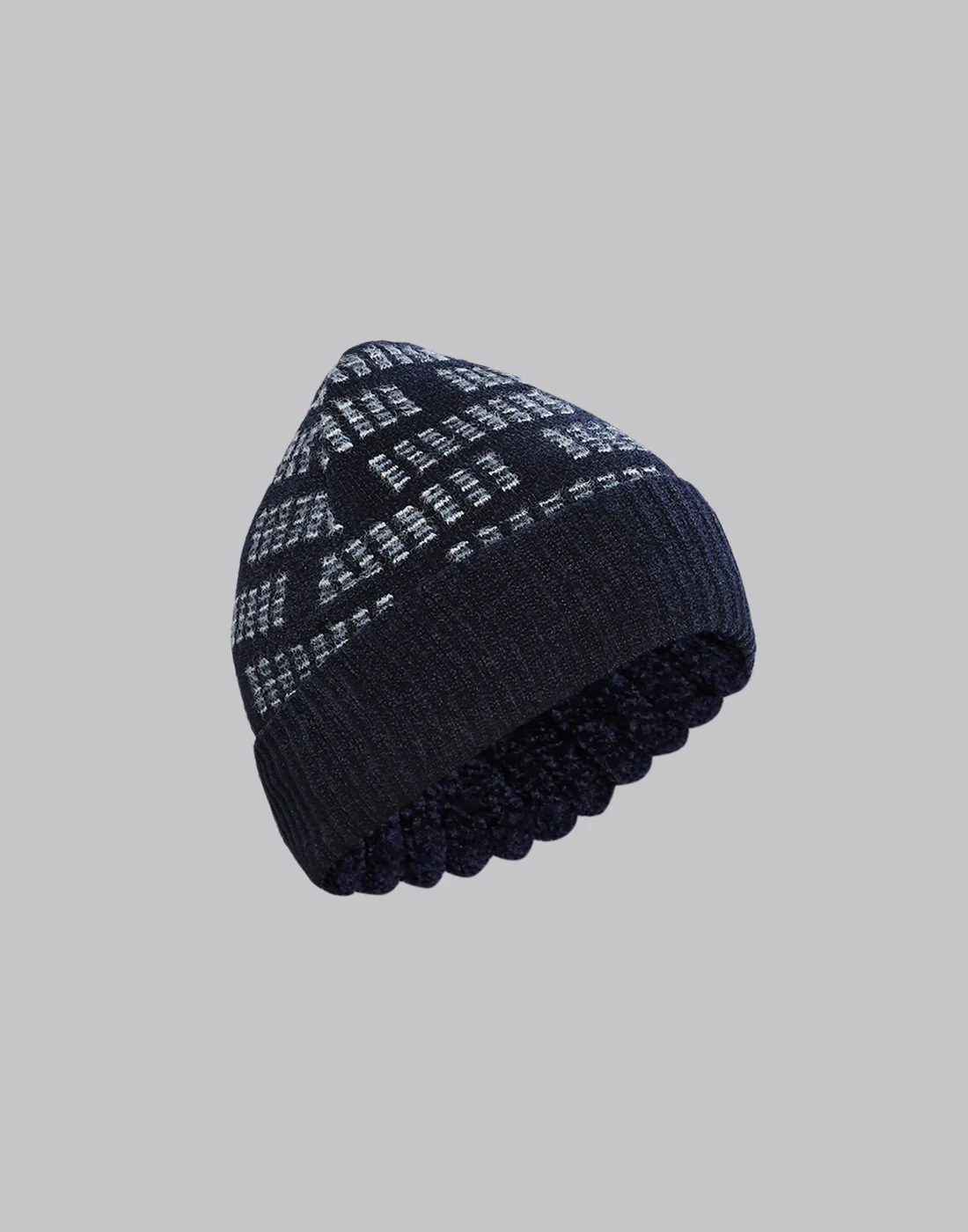 Men Navy Blue Printed Blend Wool Cap - Image 5