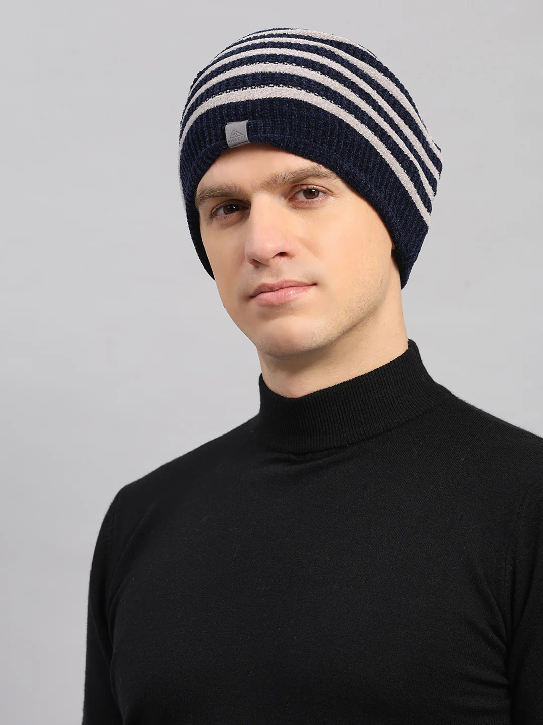 Men Navy Blue Printed Blend Wool Cap - Image 3