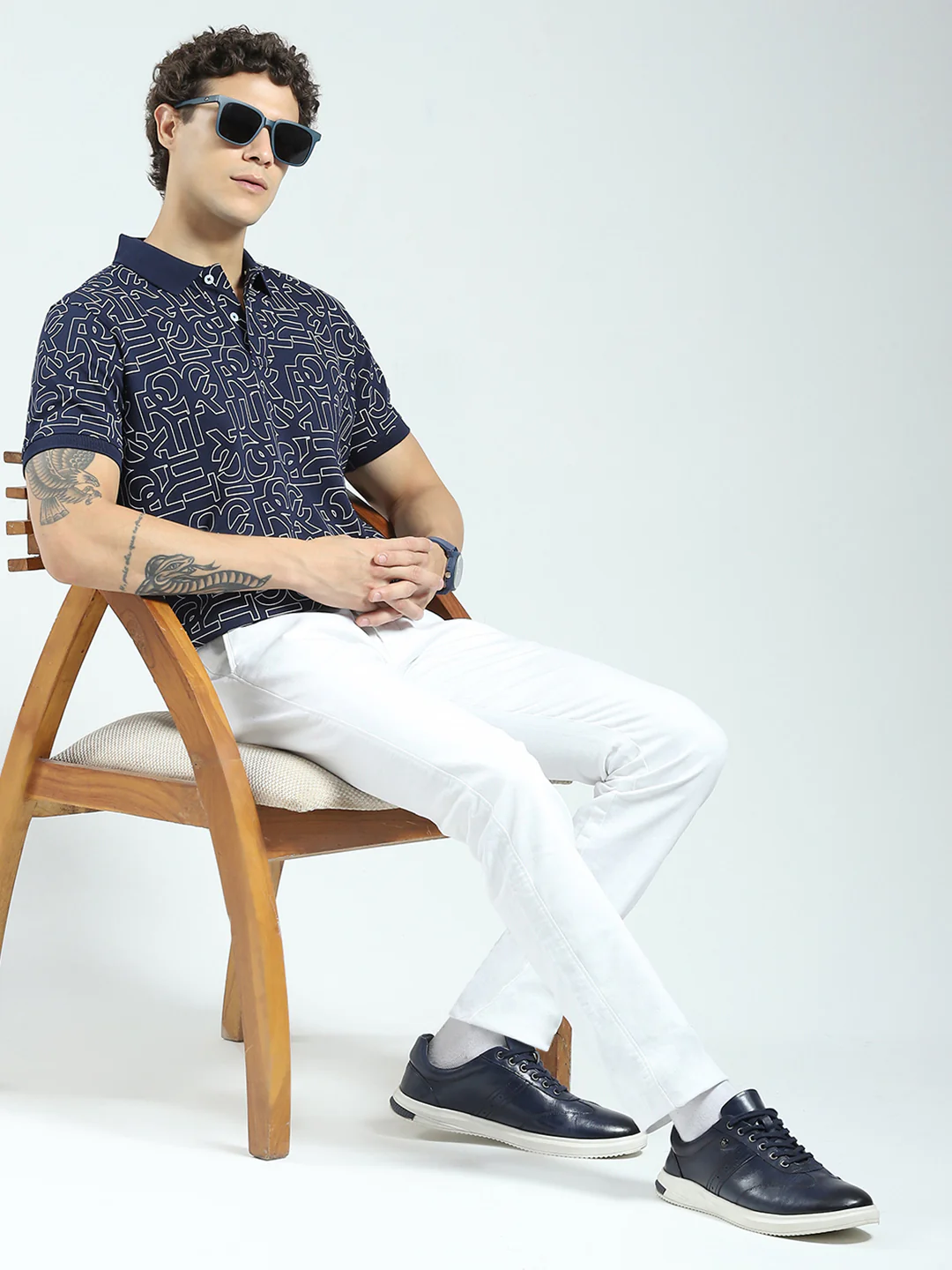 Rock.it Men Navy Blue Printed Collar Half Sleeve T-Shirt - Image 2