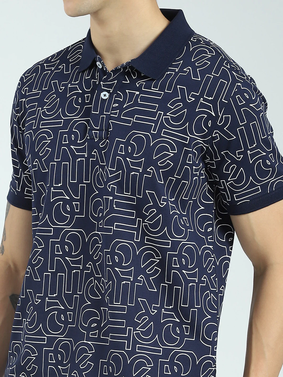 Rock.it Men Navy Blue Printed Collar Half Sleeve T-Shirt - Image 7