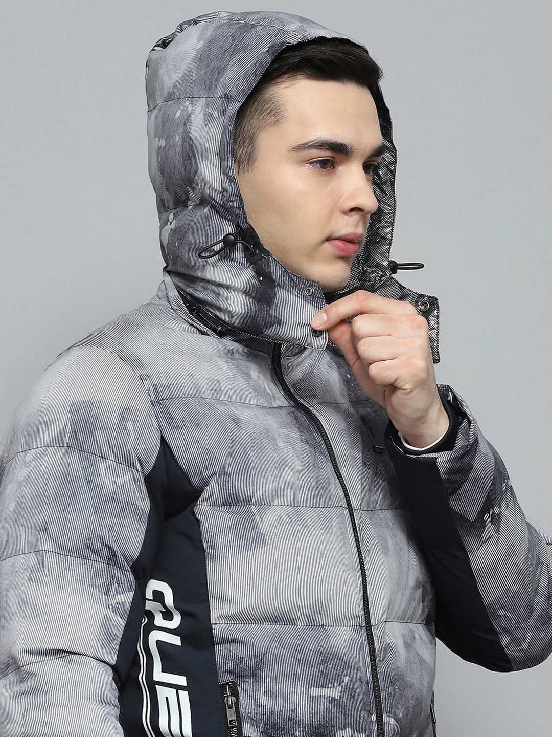Men Navy Blue Printed Detachable Hood Full Sleeve Jacket - Image 7