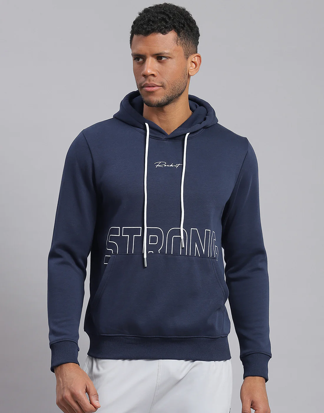 Rock.it Men Navy Blue Printed Hooded Full Sleeve Sweatshirt - Image 2