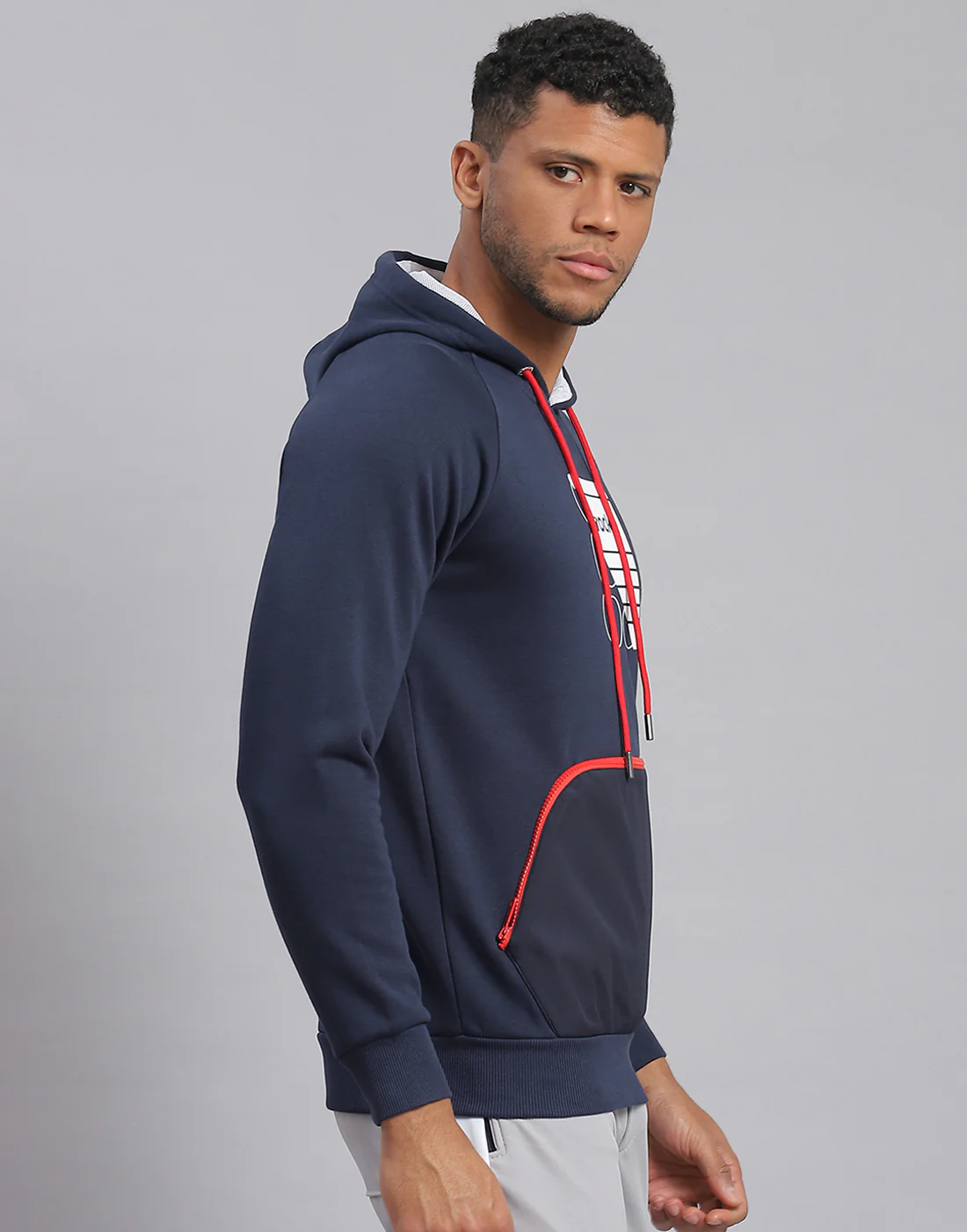 Rock.it Men Navy Blue Printed Hooded Full Sleeve Sweatshirt - Image 4