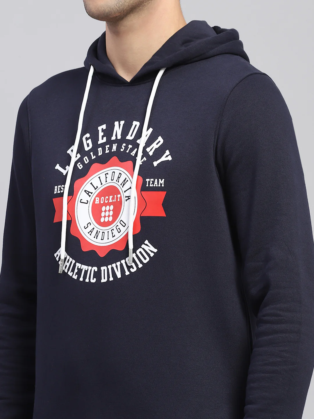 Rock.it Men Navy Blue Printed Hooded Full Sleeve Sweatshirt - Image 7
