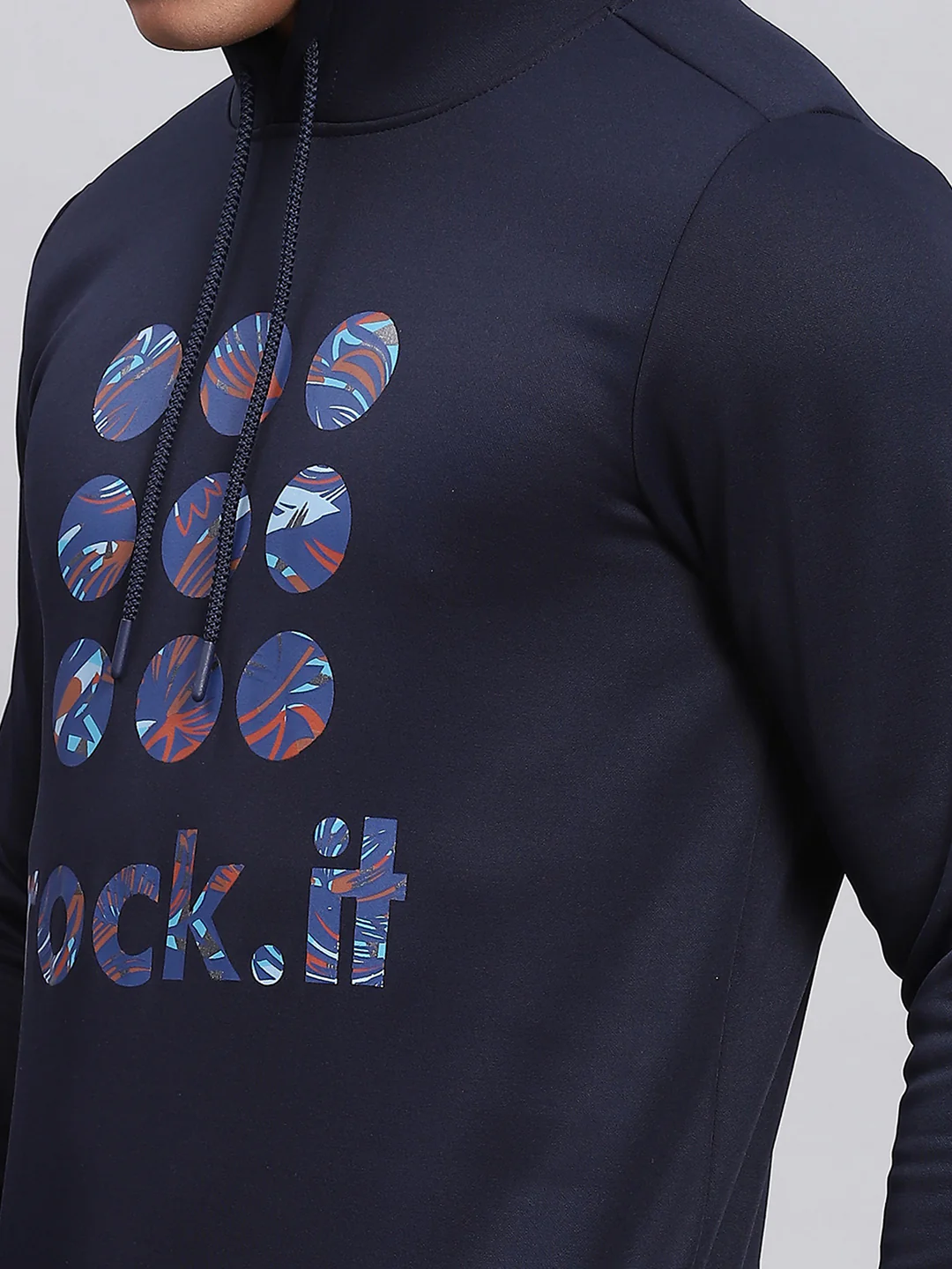 Rock.it Men Navy Blue Printed Hooded Full Sleeve Sweatshirt - Image 7