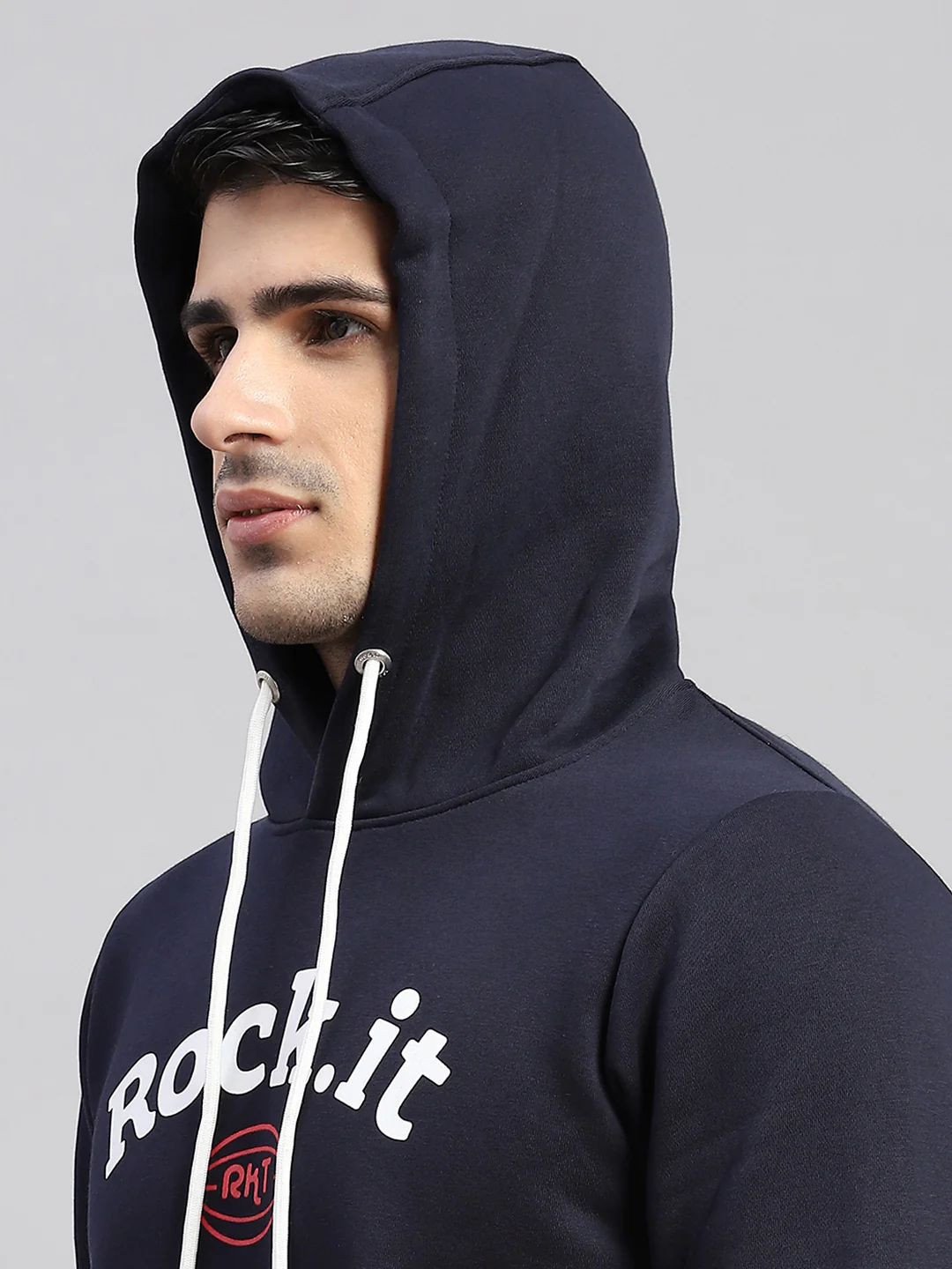 Rock.it Men Navy Blue Printed Hooded Full Sleeve Winter Tracksuit - Image 8